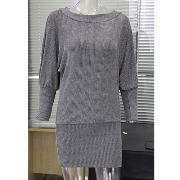 Glittering Light Batwing Sleeves Fitted Mini Dress - Picture 2 of 4